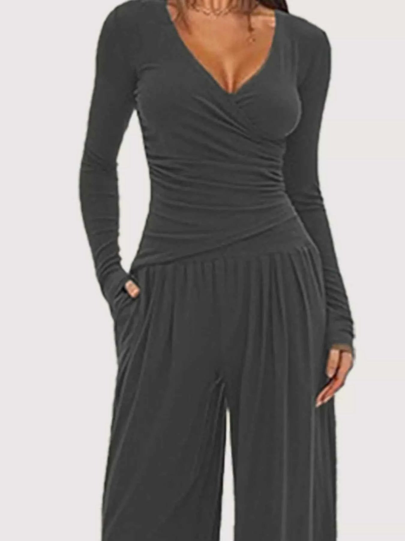 Casual Long Sleeve Top and Wide Leg Pants Set