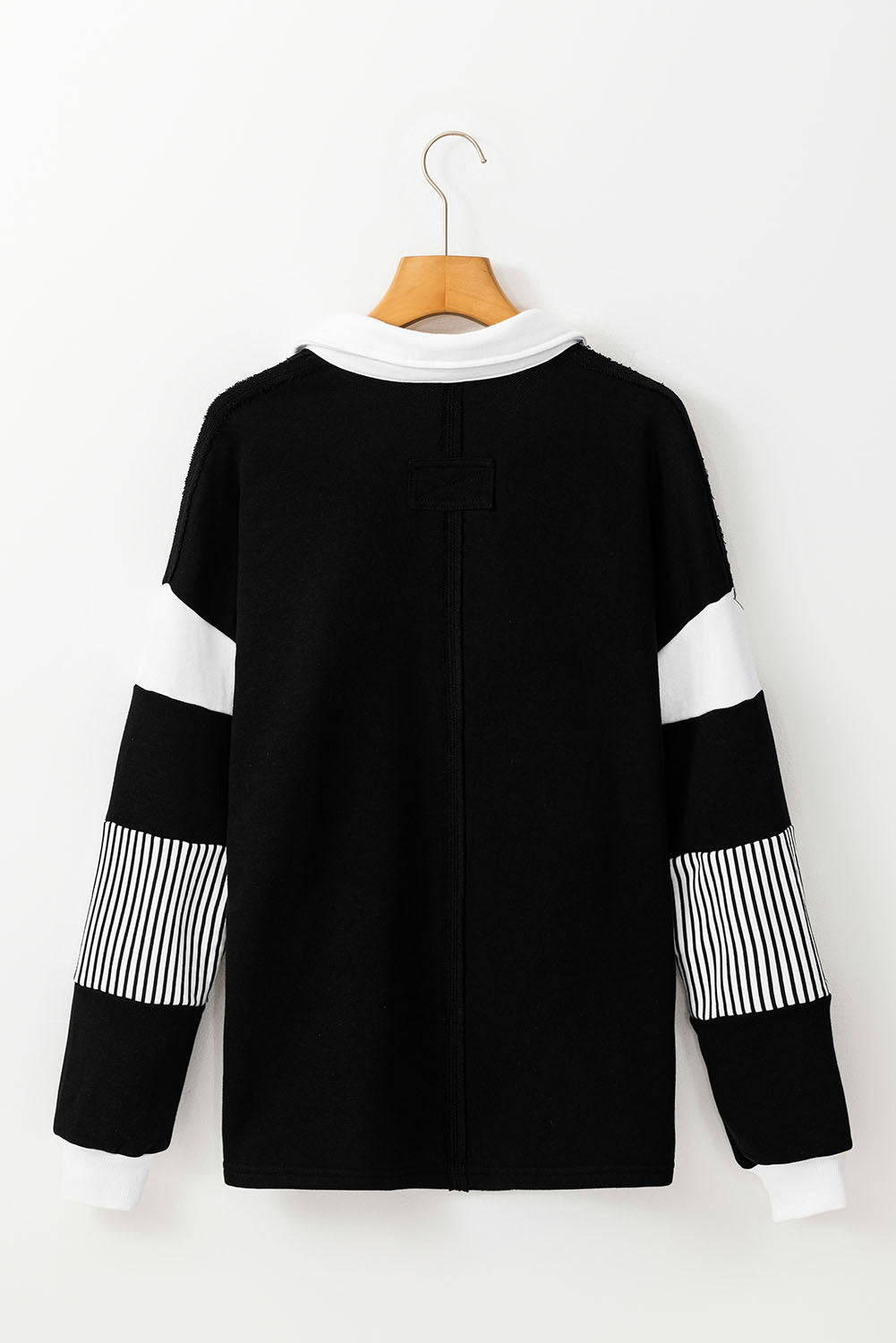 Black Striped Colorblock Patchwork Collar Sweatshirt Dear-Lover Dropshipping