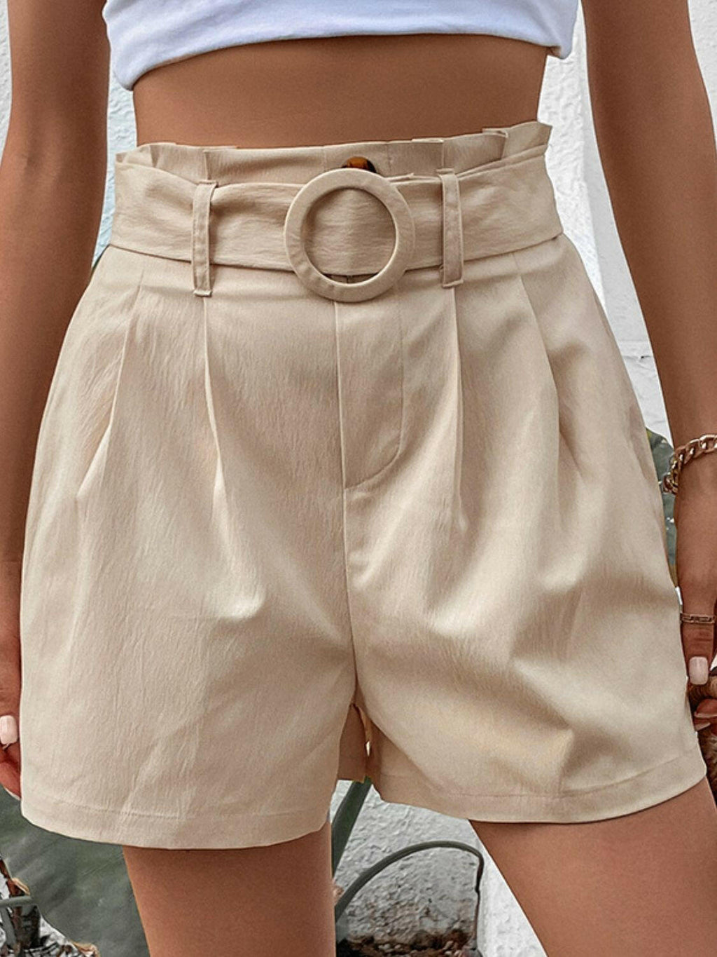 Perfee Belted Shorts with Pockets.