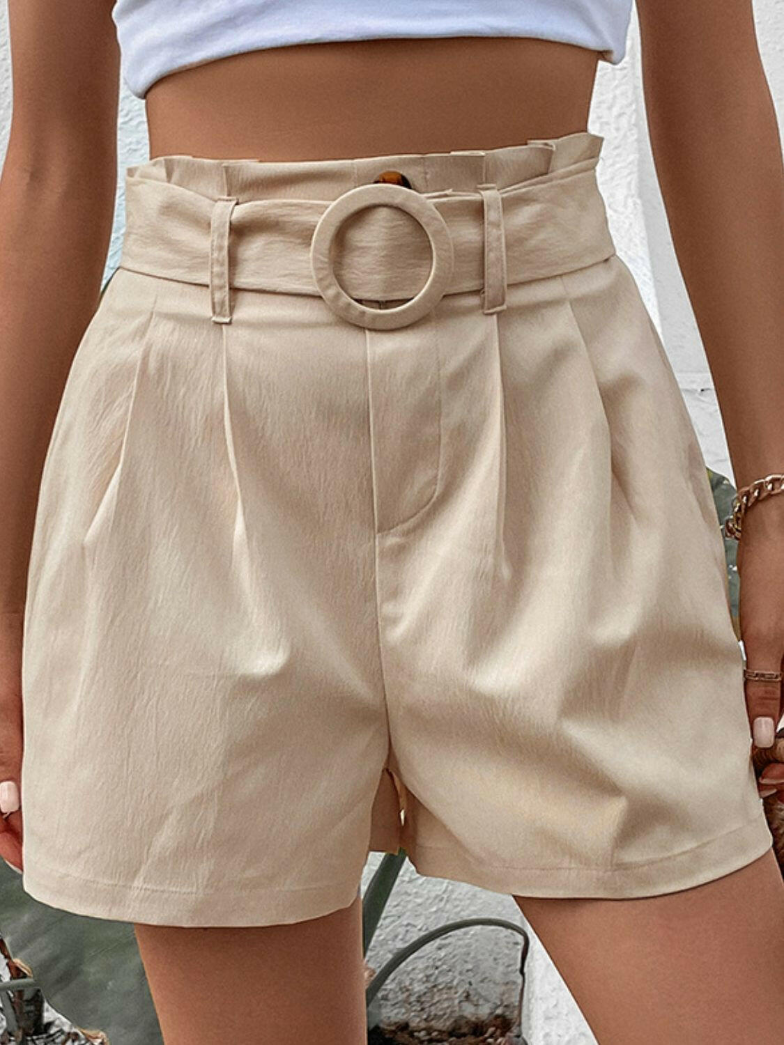 Perfee Belted Shorts with Pockets.