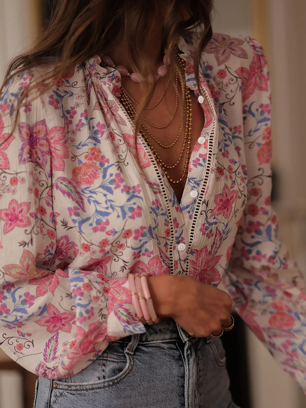Floral Print Button Up Shirt.
