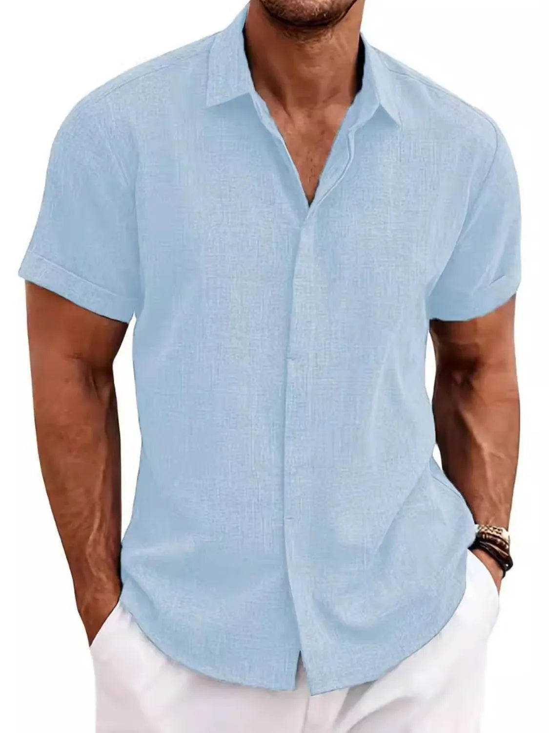 Men's Full Size Collared Neck Short Sleeve Shirt Plus Size.
