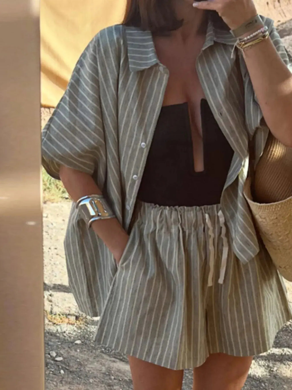 Linen Shirt and Shorts Two-Piece Summer Set.