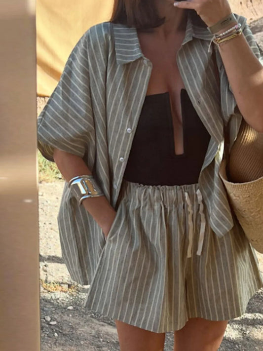 Linen Shirt and Shorts Two-Piece Summer Set - CHIC TB