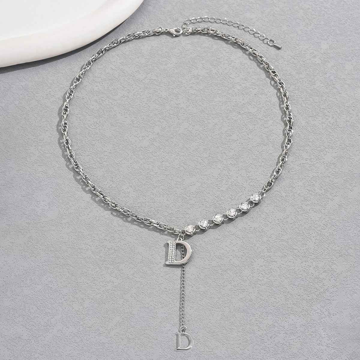 Sweet Korean Style Women Necklace, Unique Alphabet Niche Design Clavicle Necklace Inlaid Cubic Zirconia, Versatile Daily Neck Jewelry