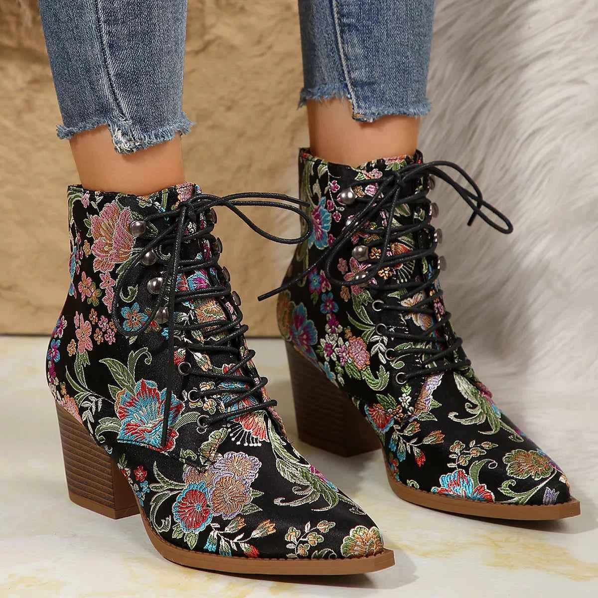 Point Toe Block Heels Boots