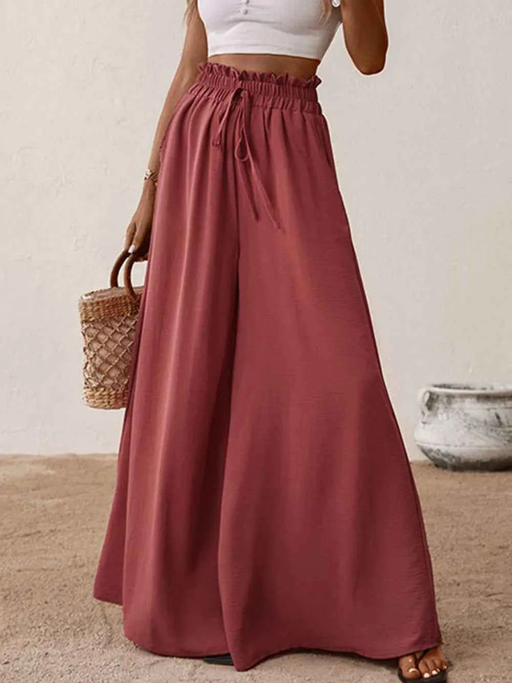 Perfee Frill Tied Wide Leg Pants.