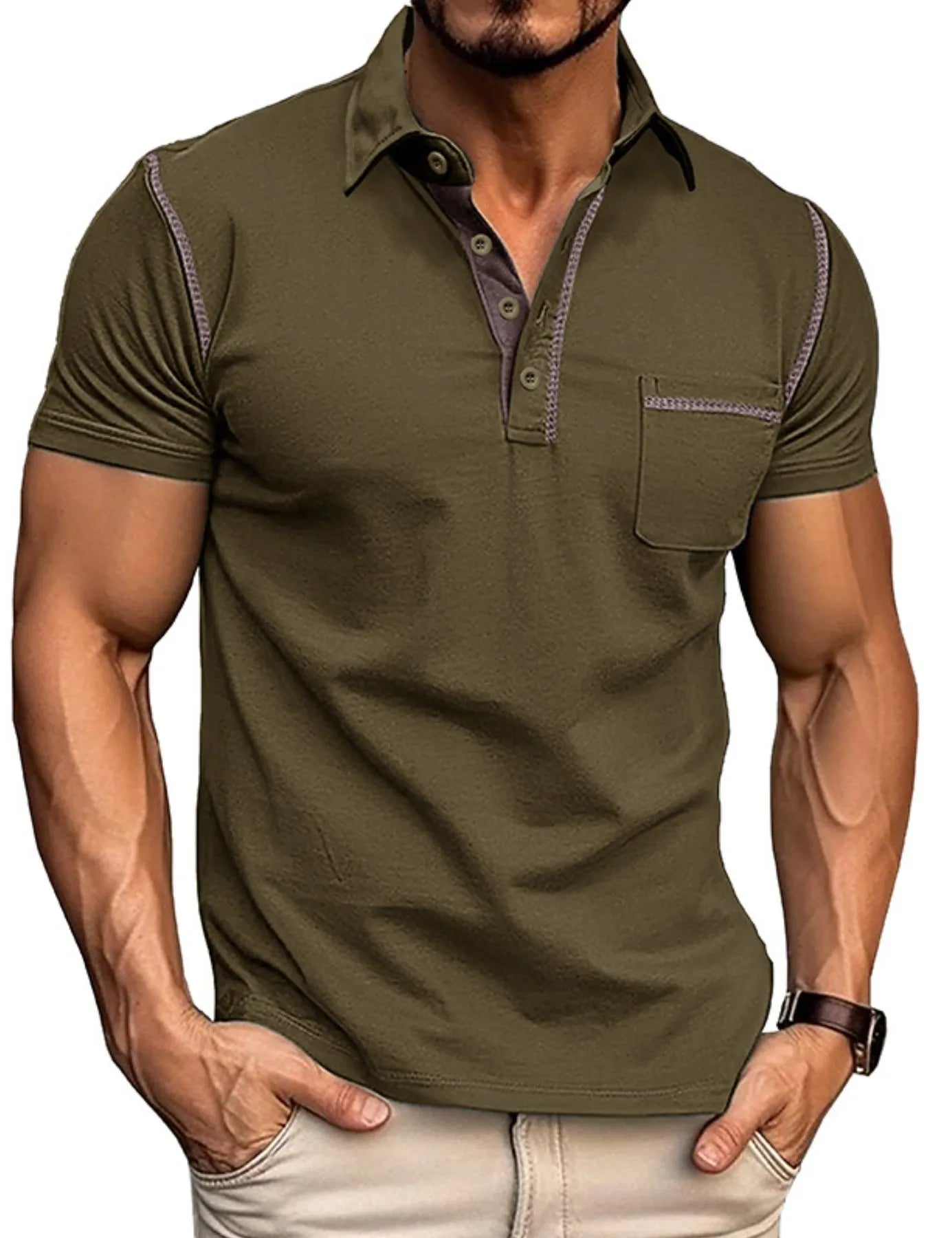 Men's Classic Polo Shirt with Contrast Stitching.