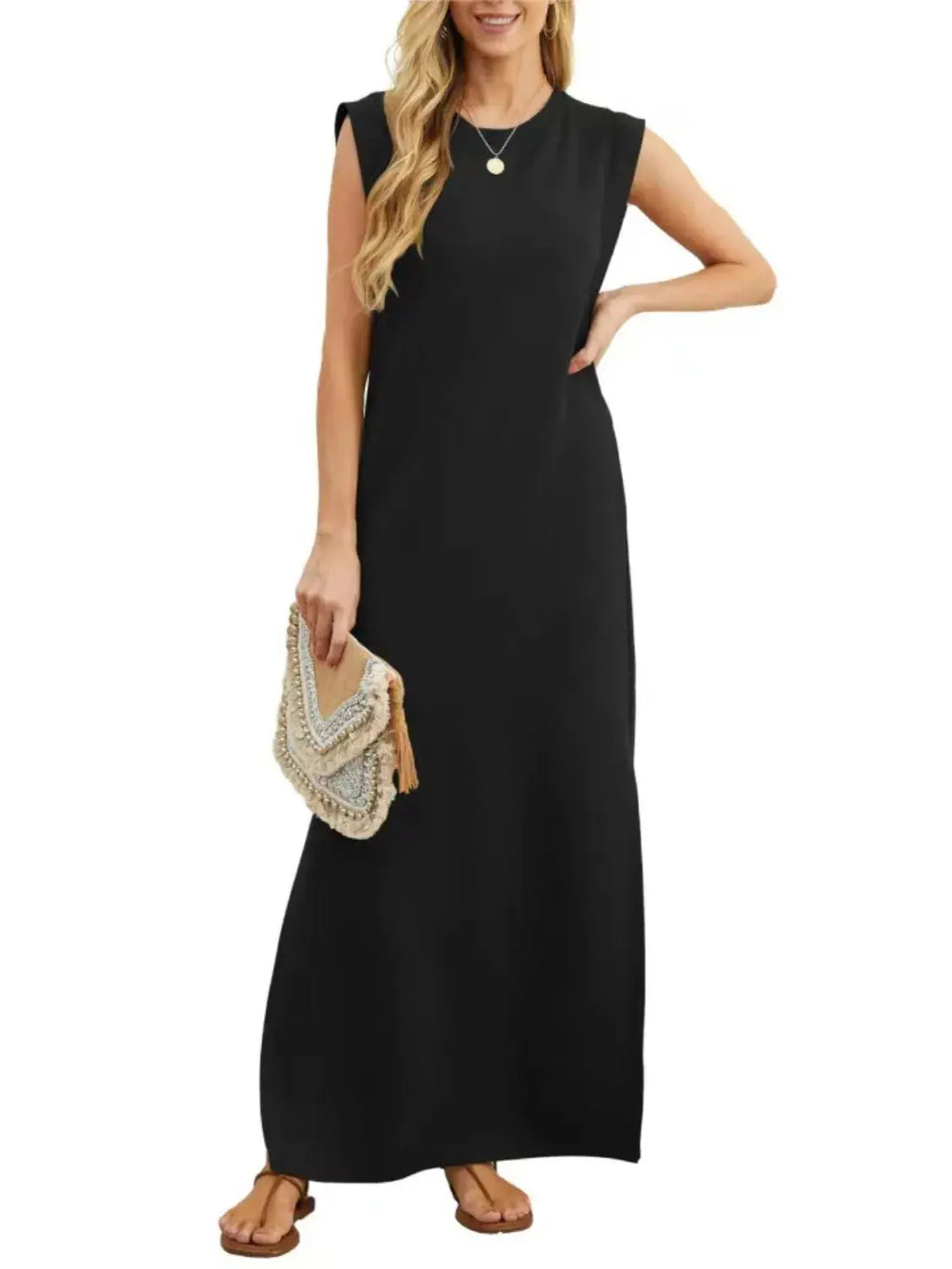 long, sleeveless Slit Maxi Tank Dress Plus Size.