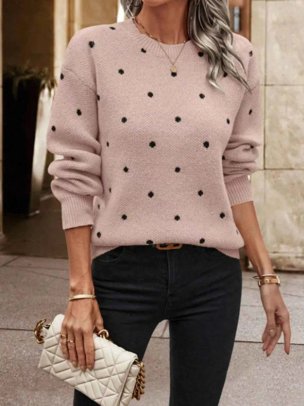 Polka Dot Long Sleeve Sweater