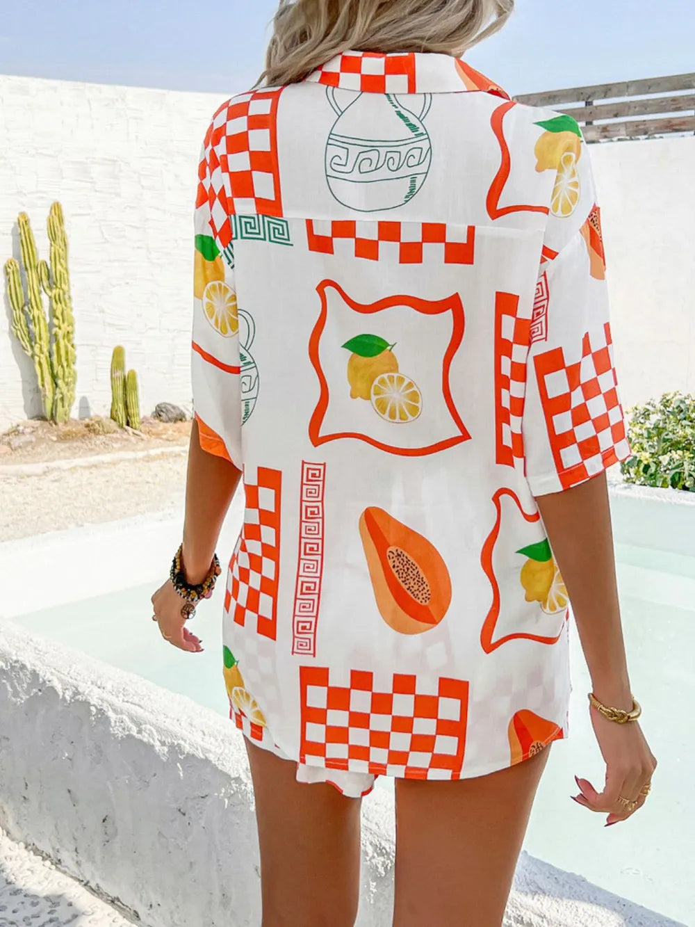 Neck Half Sleeve Top and Shorts Set WOMEN - CHIC TB