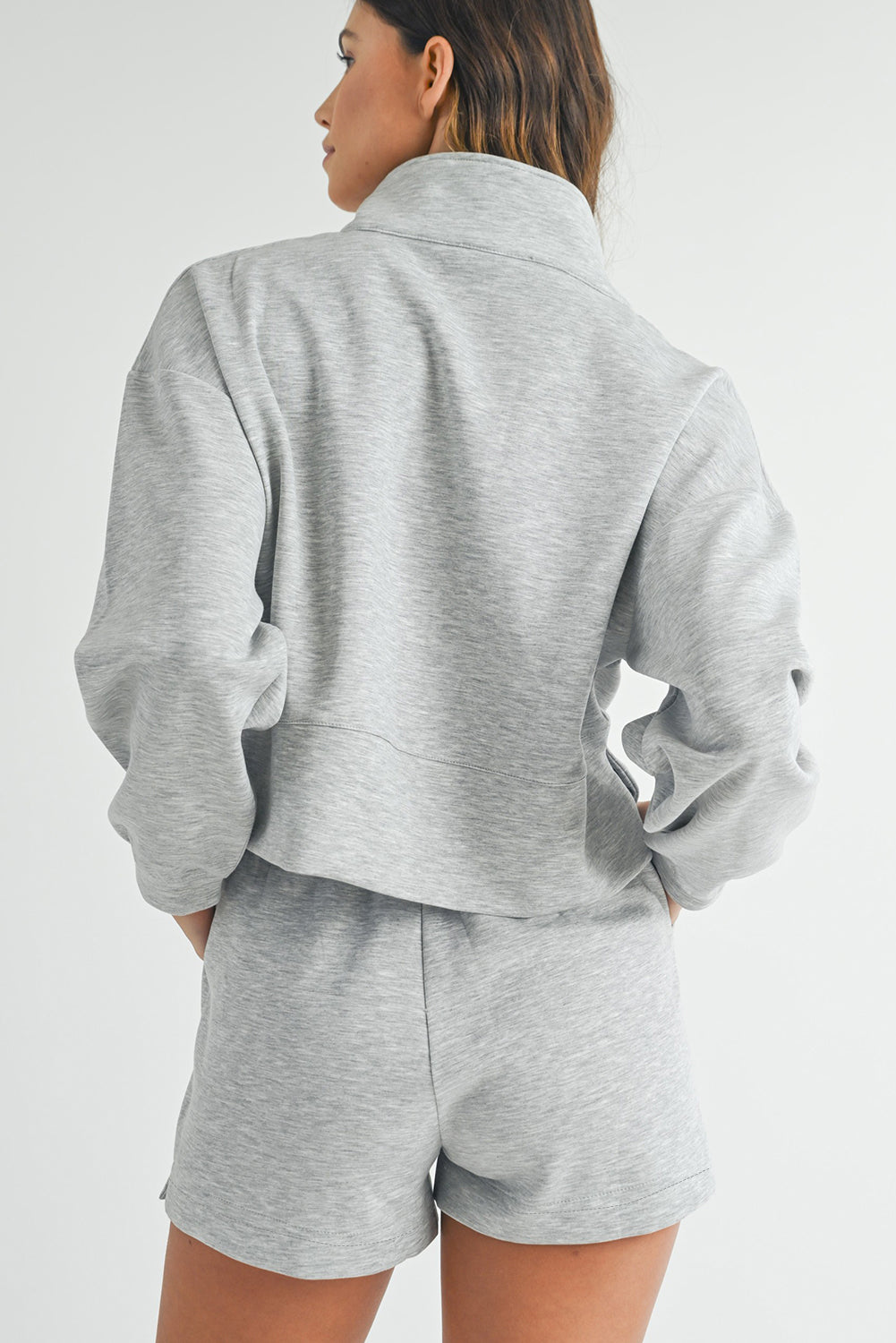 Light Grey Stand Neck Zipped Sweatshirt and Shorts Set Dear-Lover Dropshipping