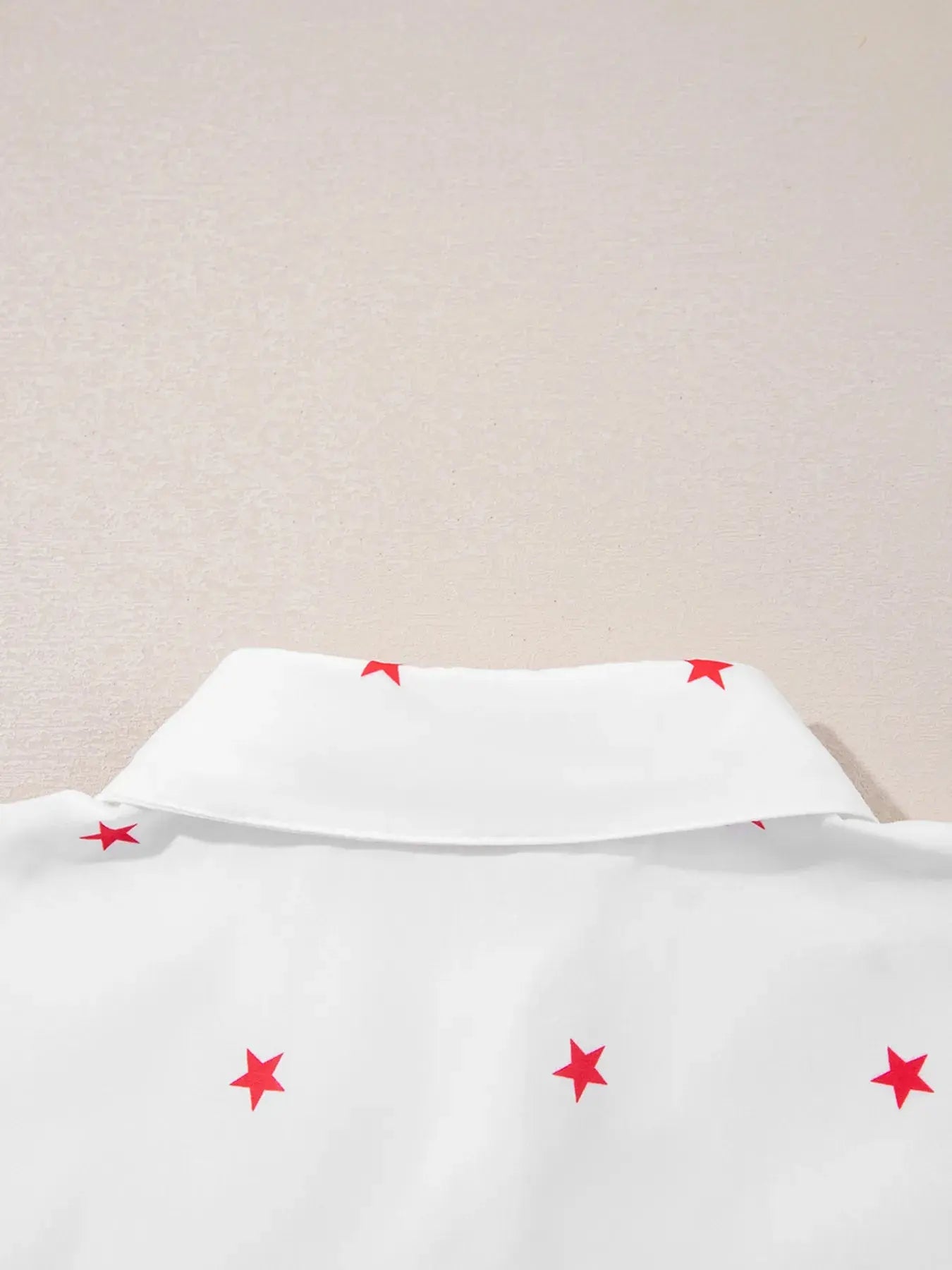 Star Print Puff Sleeve Button-Up Shirt.