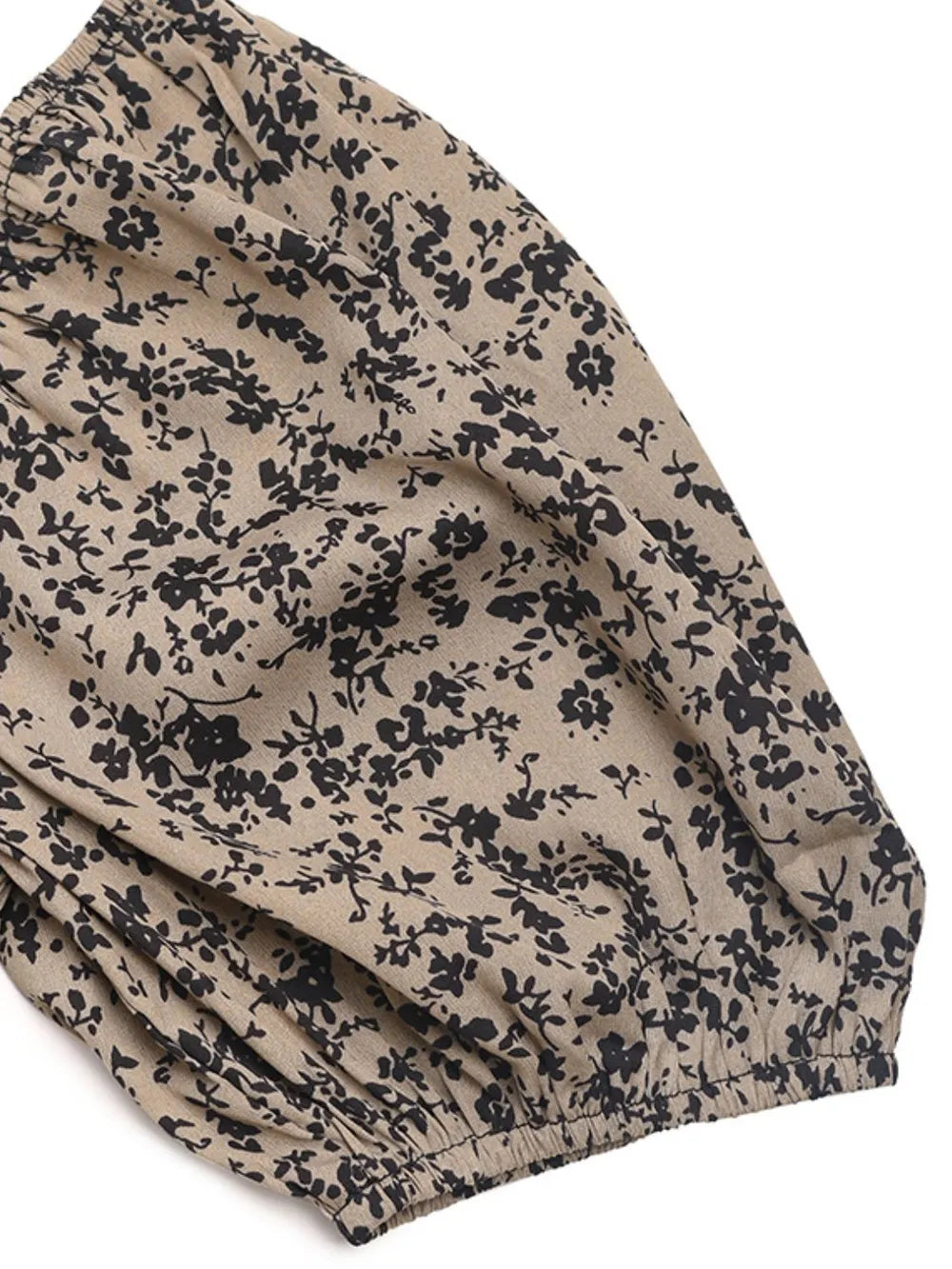 Perfee Smocked Printed Square Neck Puff Sleeve Jumpsuit.