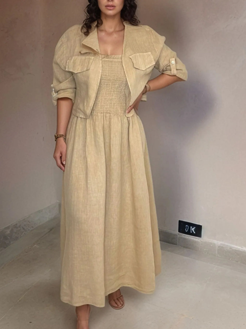 Full Size Smocked Cami Dress and Jacket Set Plus Size.