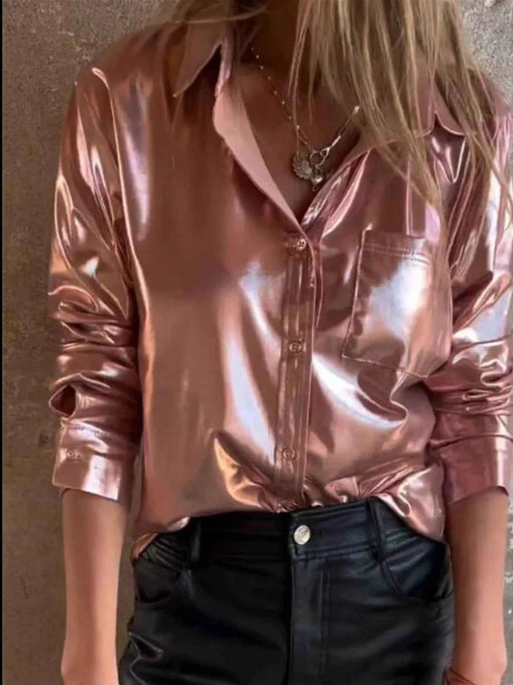 Full Size Button-Down Long Sleeve Shirt Plus Size