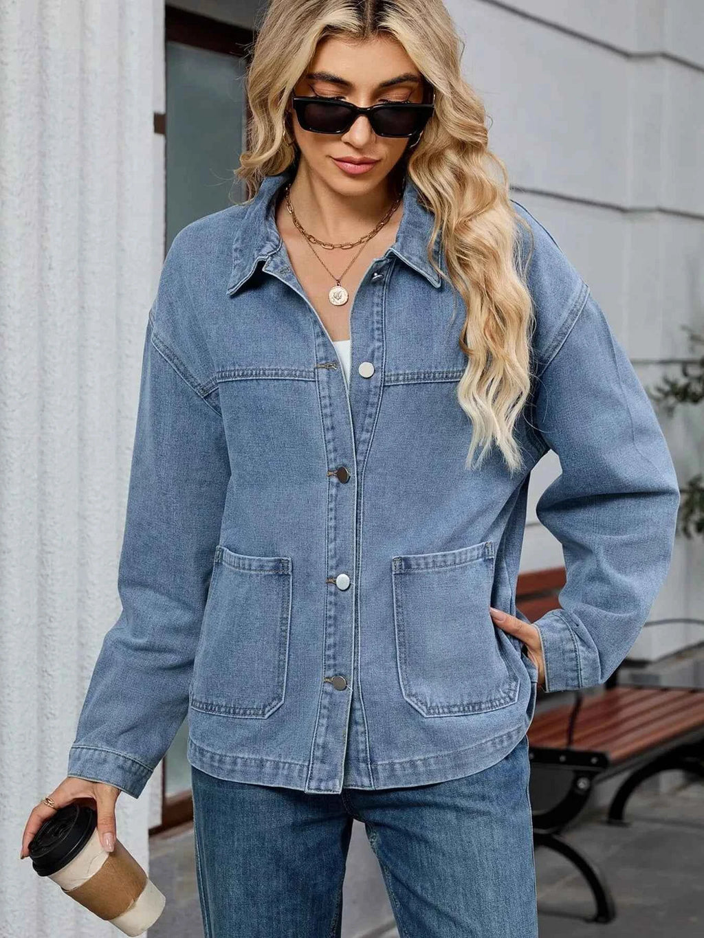 Washed Oversized Button Down Denim Jacket.