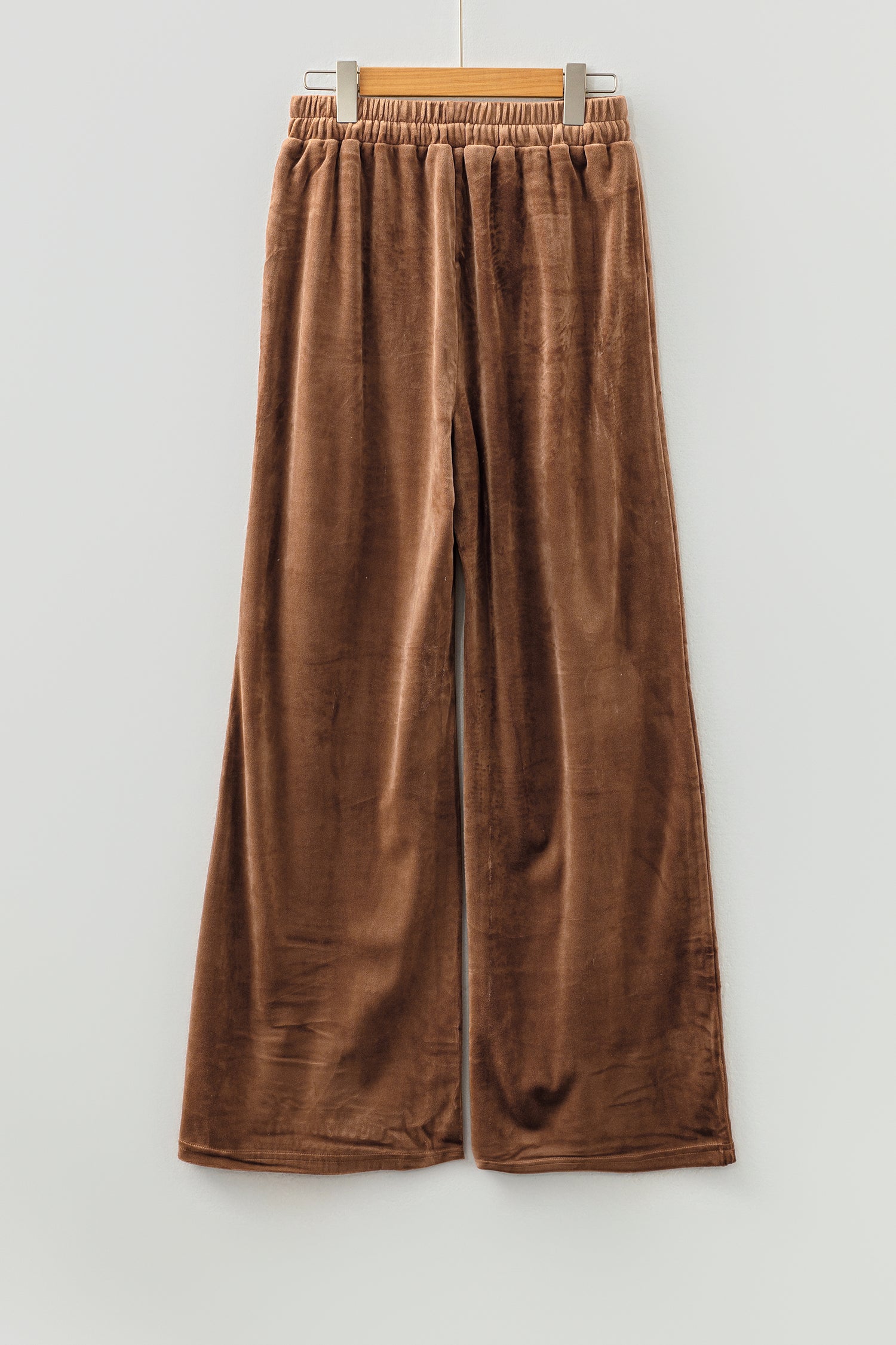 Coffee Straight Loose Drawstring Elastic High Waist Fleece Pants