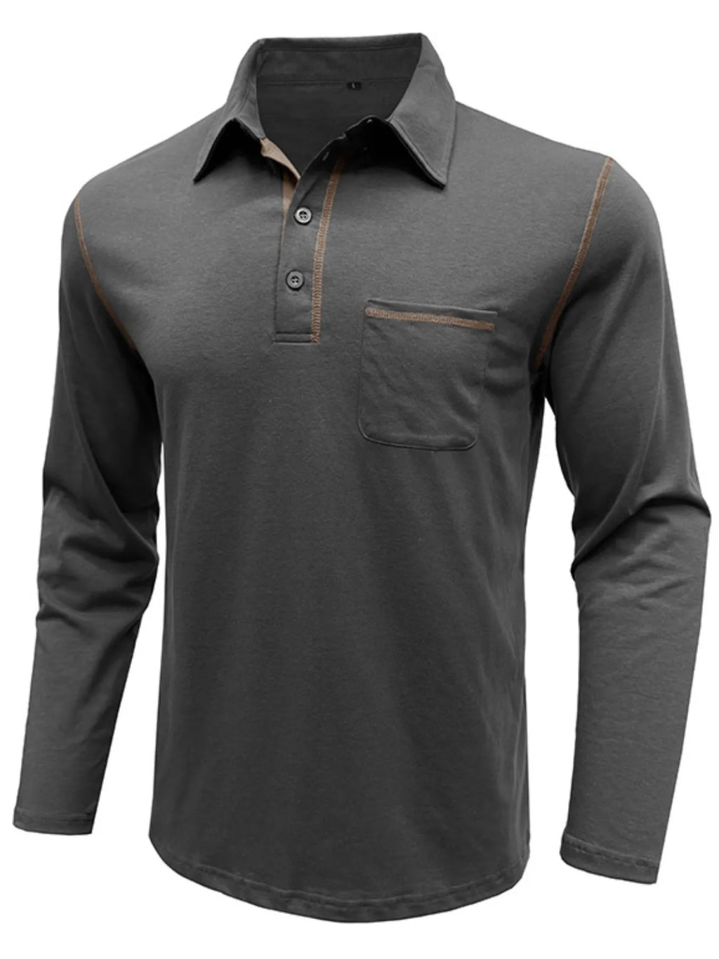 Men's Long Sleeve Polo Shirt with Contrast Stitching.