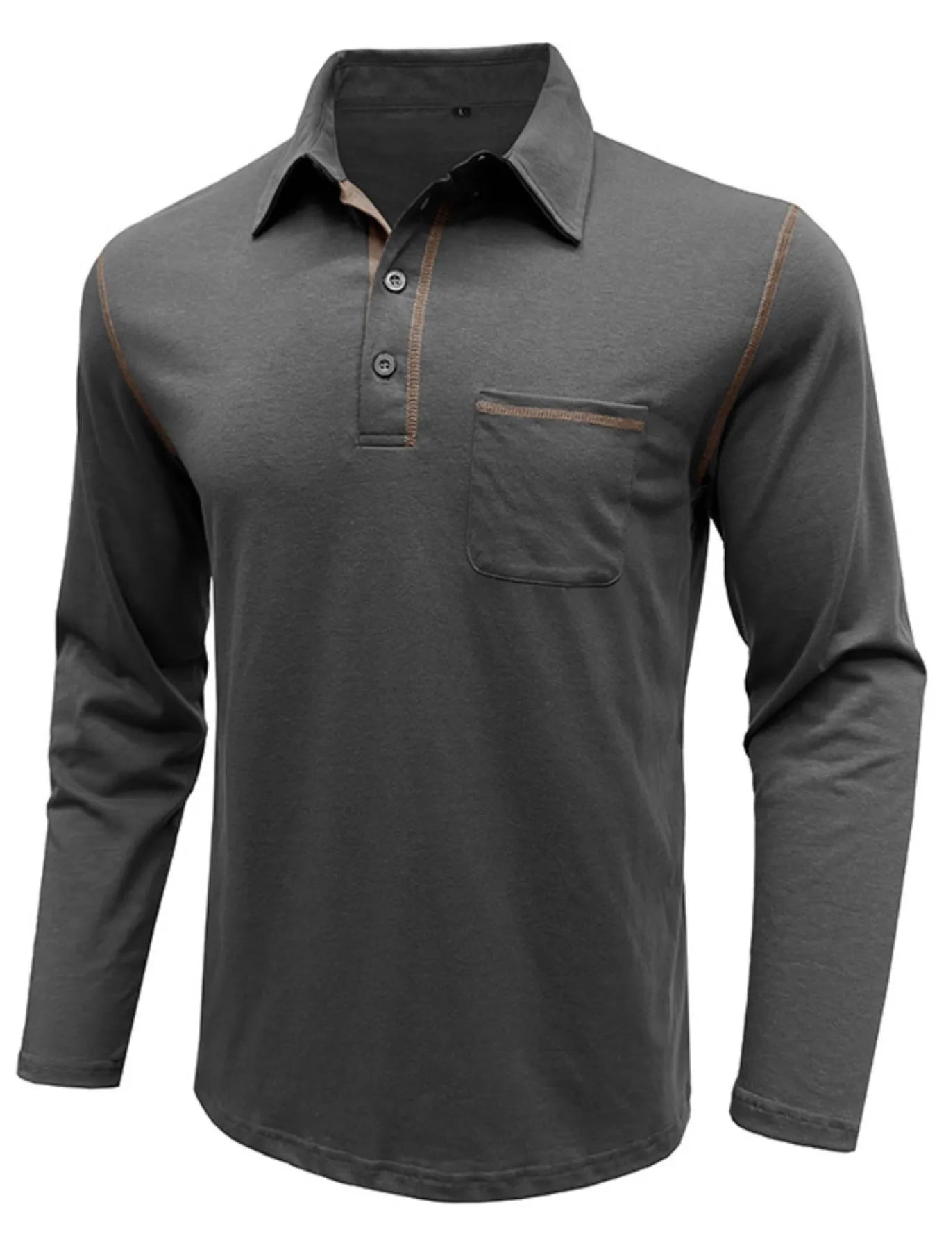 Men's Long Sleeve Polo Shirt with Contrast Stitching.