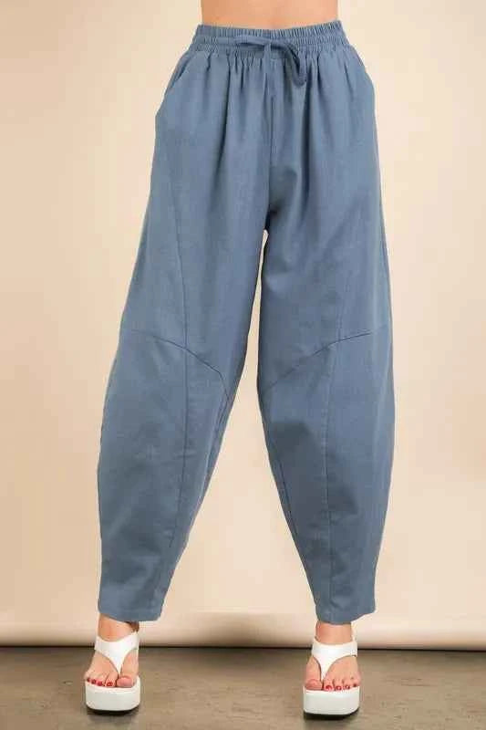 VERY J Solid Barrel Comfy Woven Pants