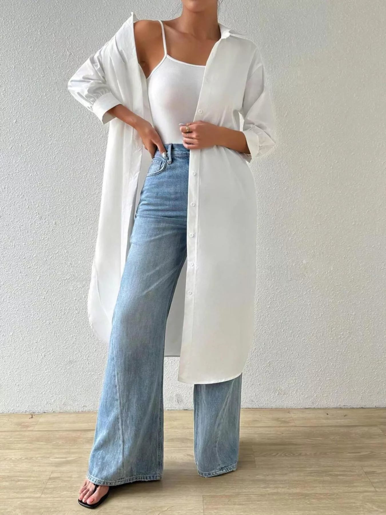 Button-Up Long Sleeve Longline Shirt.