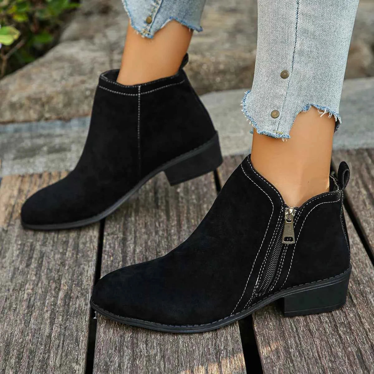 Point Toe Block Heels Boots