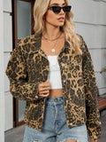 Leopard Print Button Up Denim Jacket.