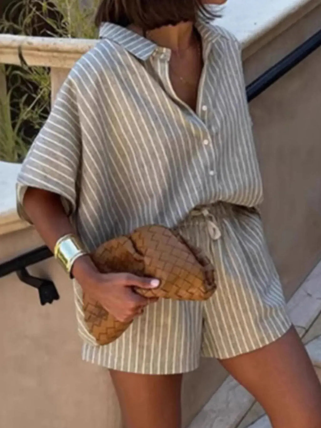 Linen Shirt and Shorts Two-Piece Summer Set.