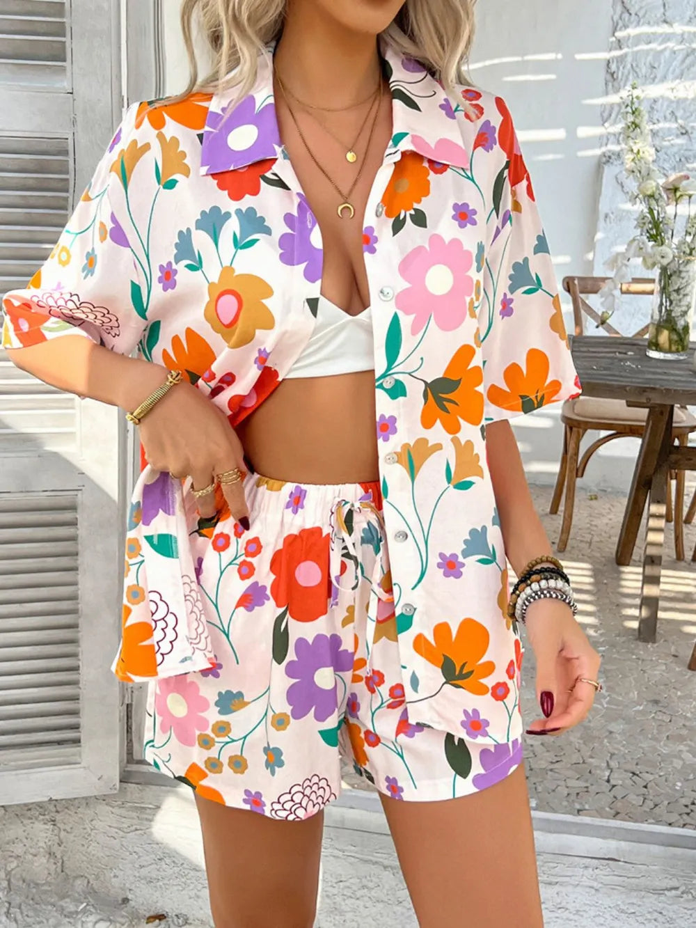 Buttoned Shirt and Shorts Set - CHIC TB