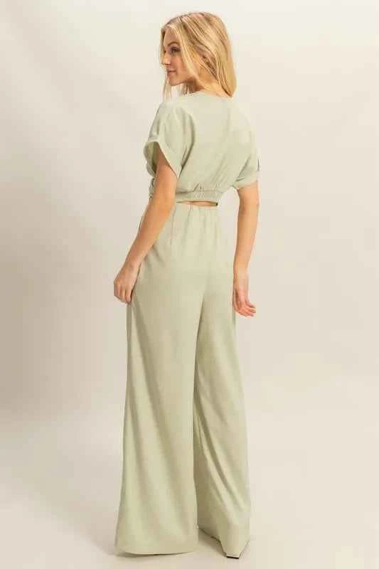 Twisted Front Short Sleeve women Top and Wide Leg Pants Set