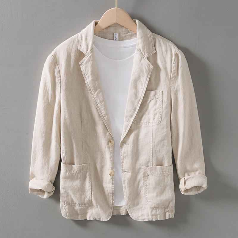 Retro Casual Loose Artistic Flat Linen Lapel Handsome Suit Jacket