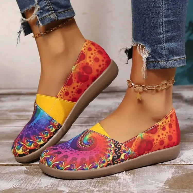 Bohemian Spiral Print Multicolor Slip-Ons.