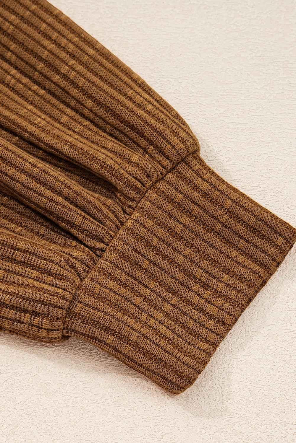 Brown Leopard Floral Print Ribbed Puff Sleeve Patchwork Loose Pullover