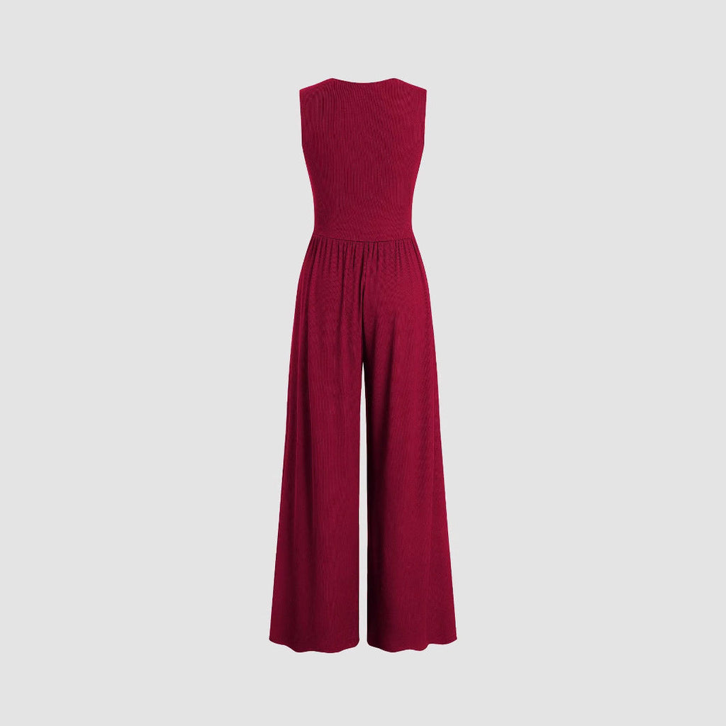 Women's Solid Color Loose Sleeveless Knitted Jumpsuit CJ Dropshipping