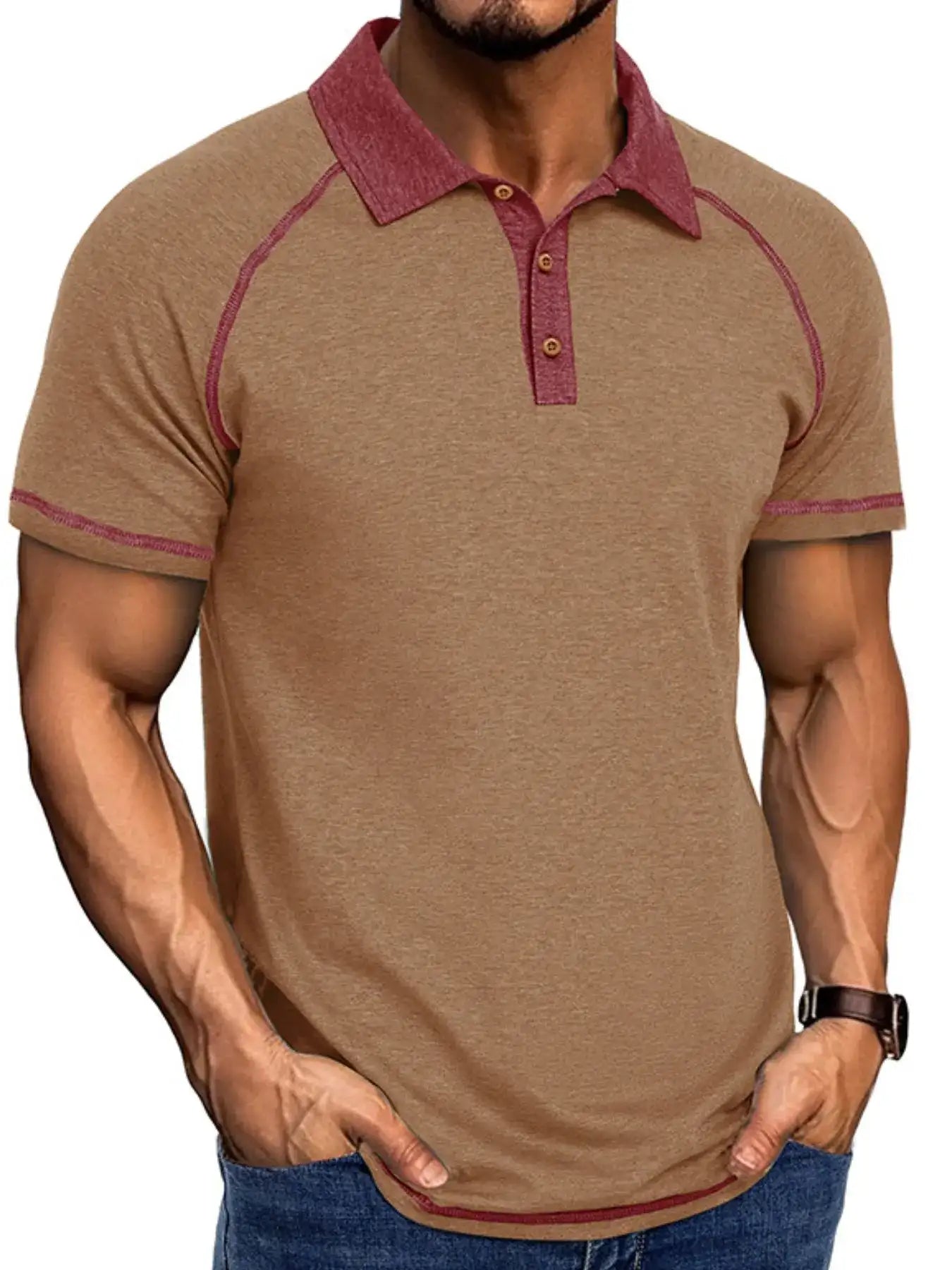 Men's Full Size Contrast Collar Short Sleeve Polo Shirt Plus Size.