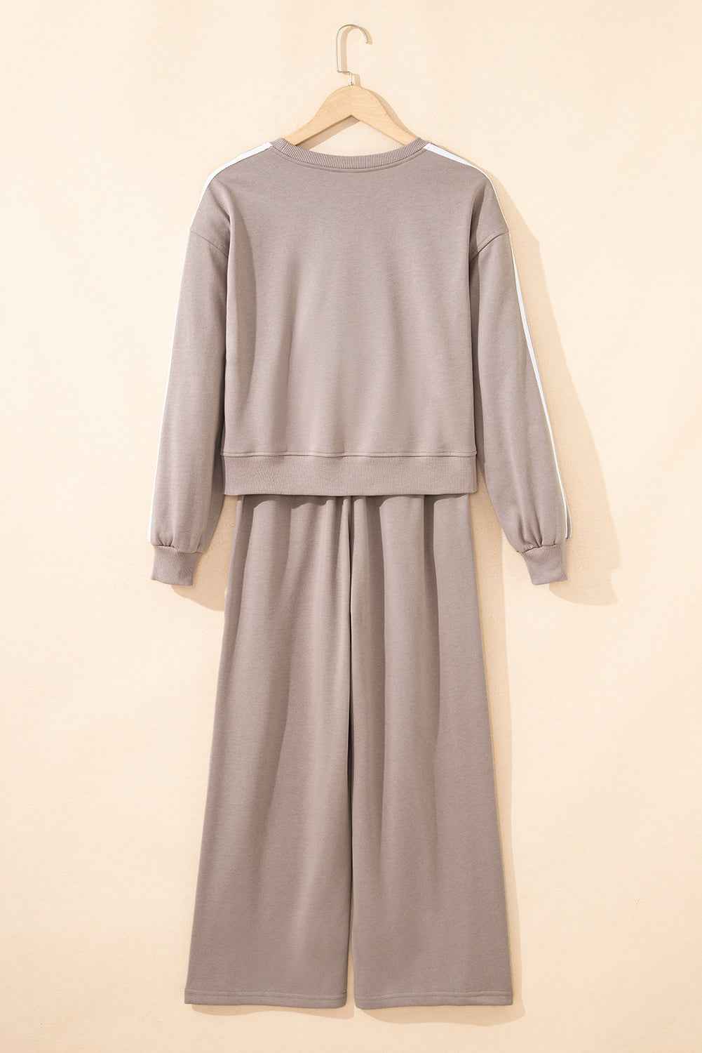 Gray Morn Varsity Striped Detail Crewneck Pullover Elastic Sweatpants 2pcs Outfit