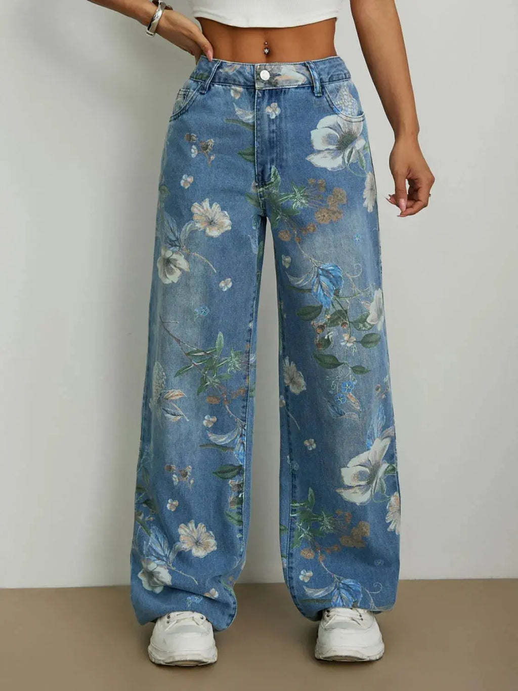 Printed Wide Leg Jeans.