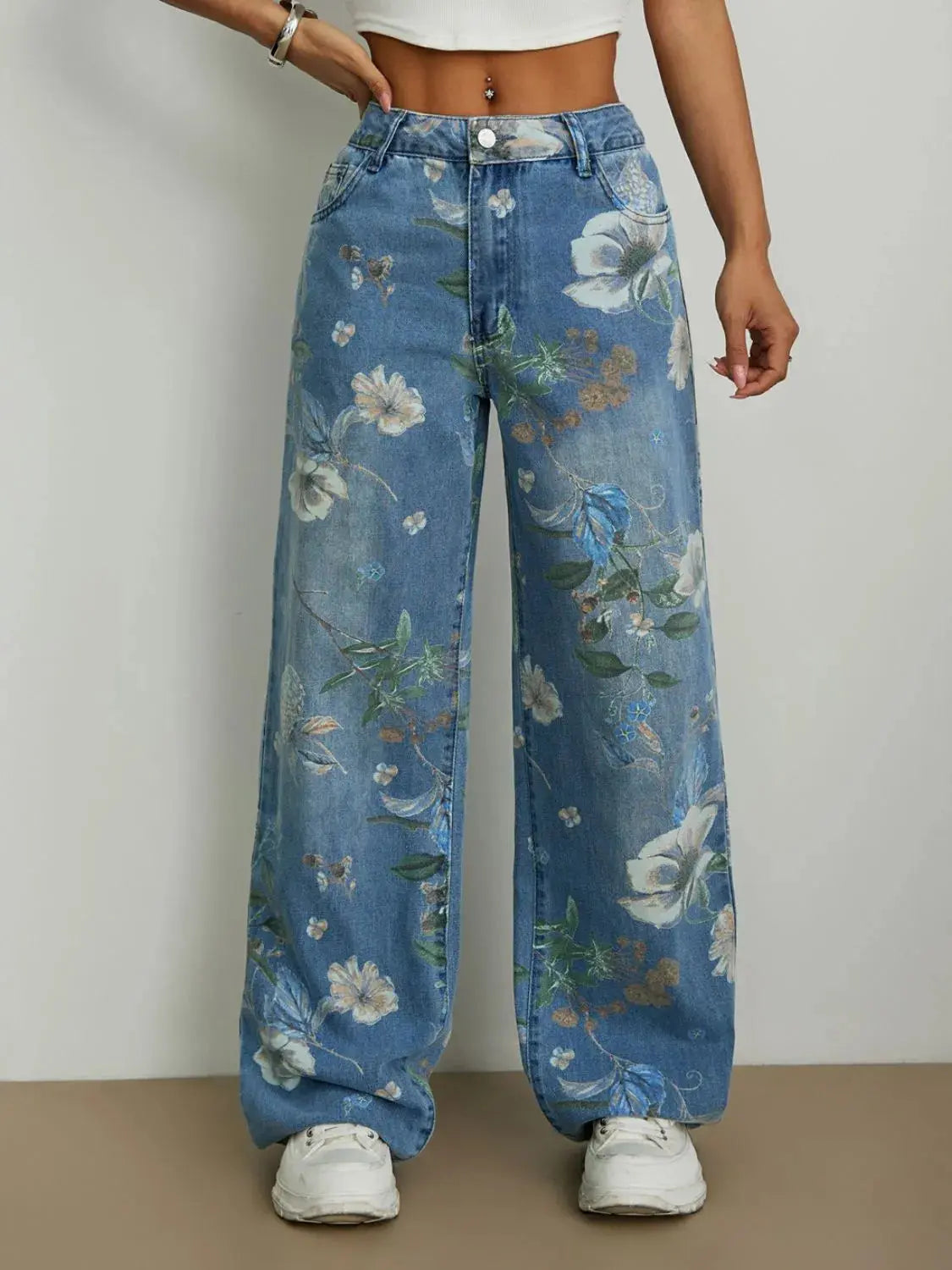 Printed Wide Leg Jeans.
