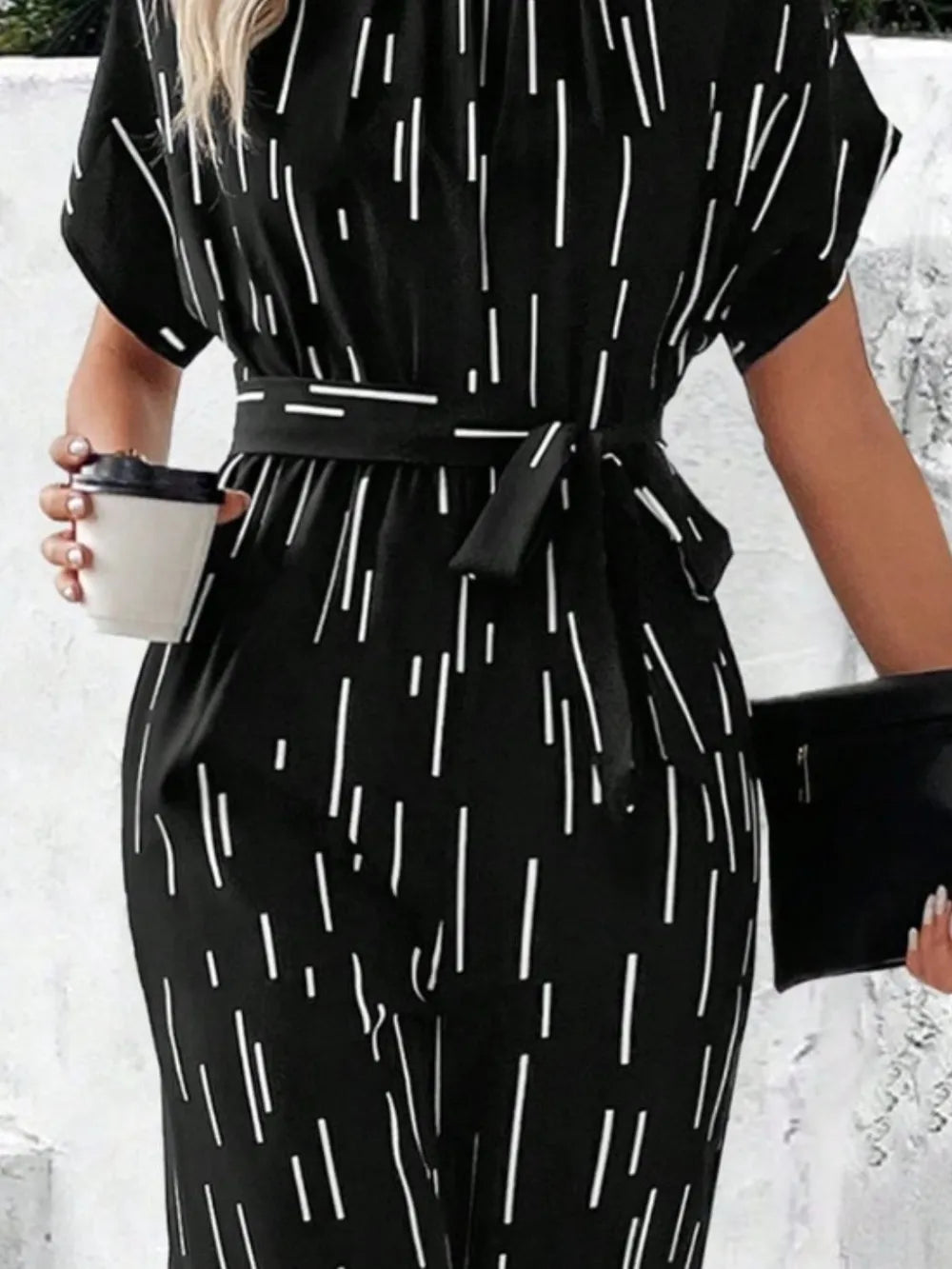 Tied Printed Mock Neck Wide Leg Jumpsuit - CHIC TB