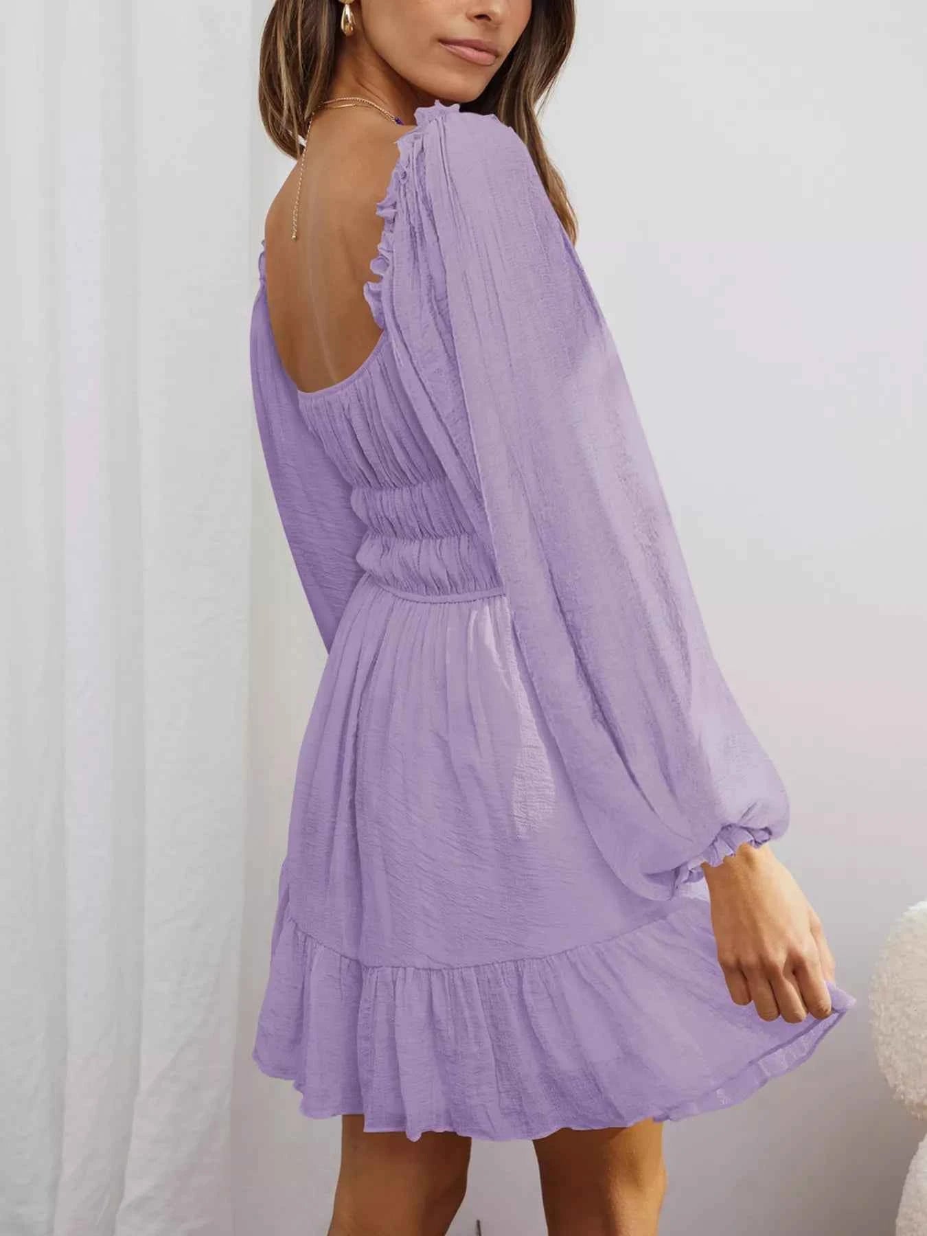 Ruffled Hem Balloon Sleeve Dress