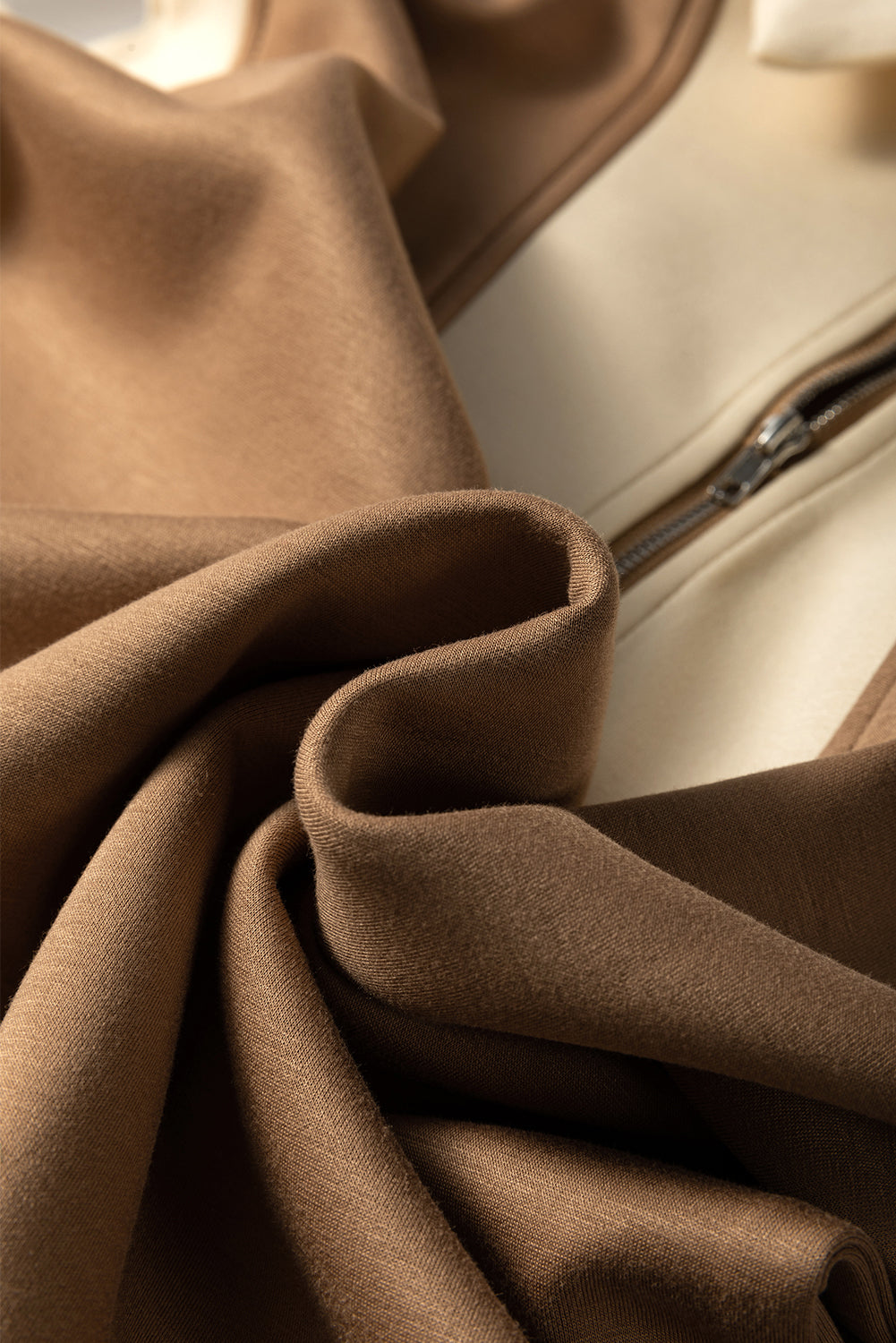 Simply Taupe Half Zipper Collared Colorblock Short Sleeve Top Dear-Lover Dropshipping