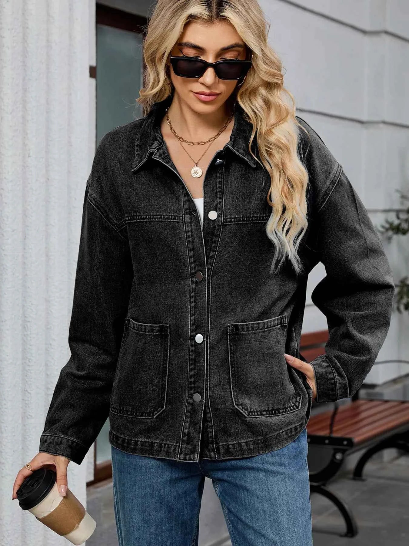 Washed Oversized Button Down Denim Jacket.