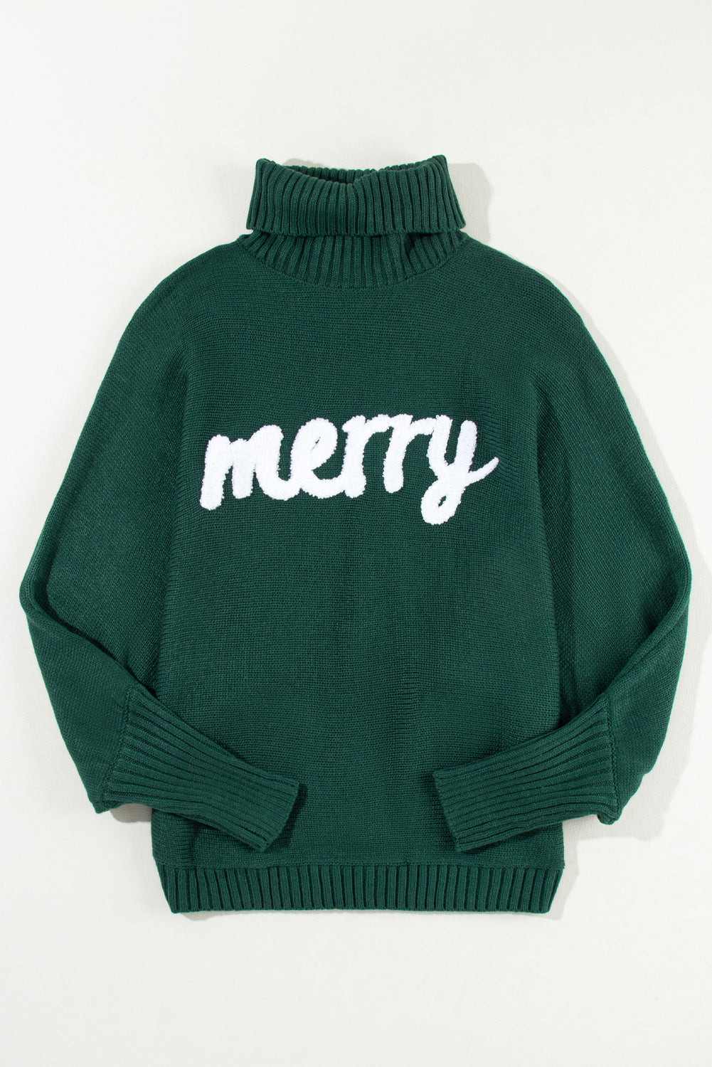 Blackish Green Merry Letter Embroidered High Neck Sweater Dear-Lover Dropshipping