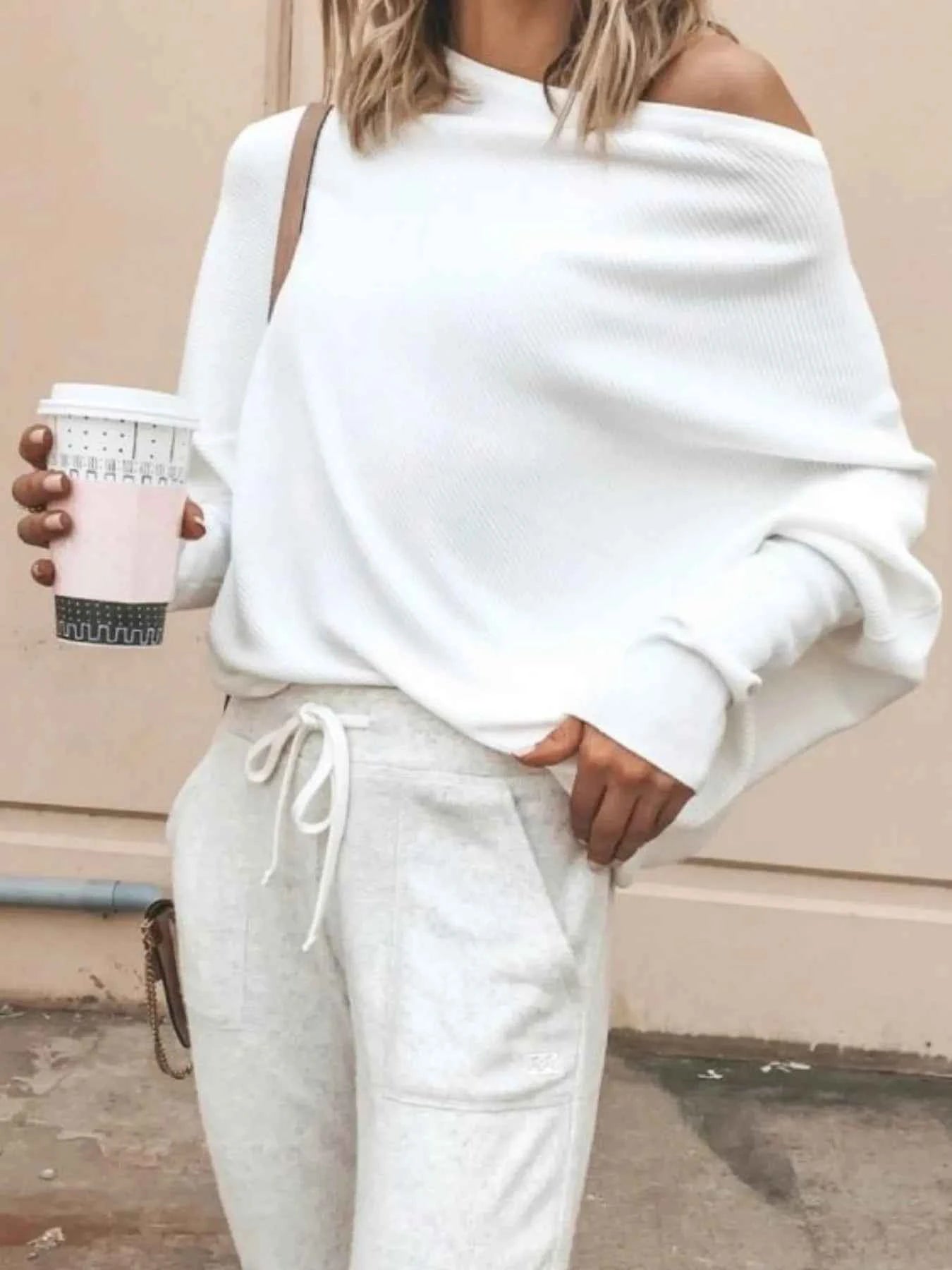 Single Shoulder Ribbed Knit Top.