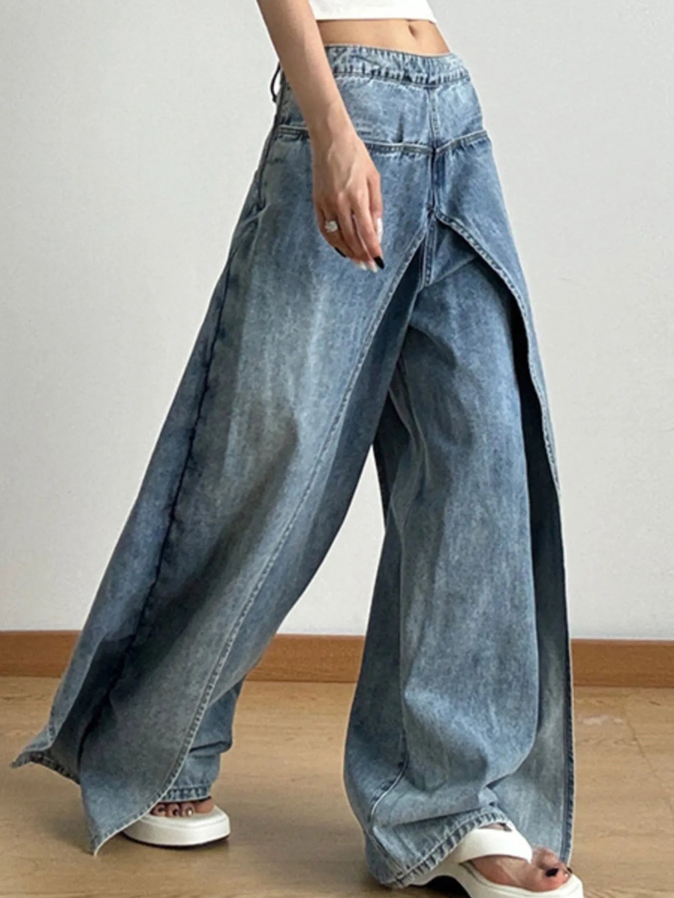 Wide Leg Wash women Patchwork Jeans.