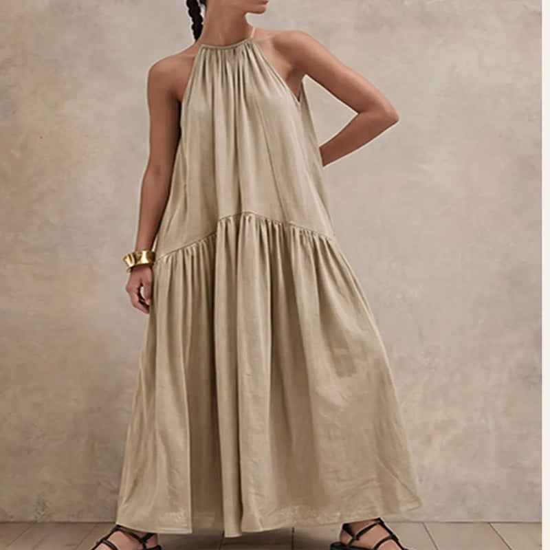 Halter-neck Sleeveless Cotton-linen Dress