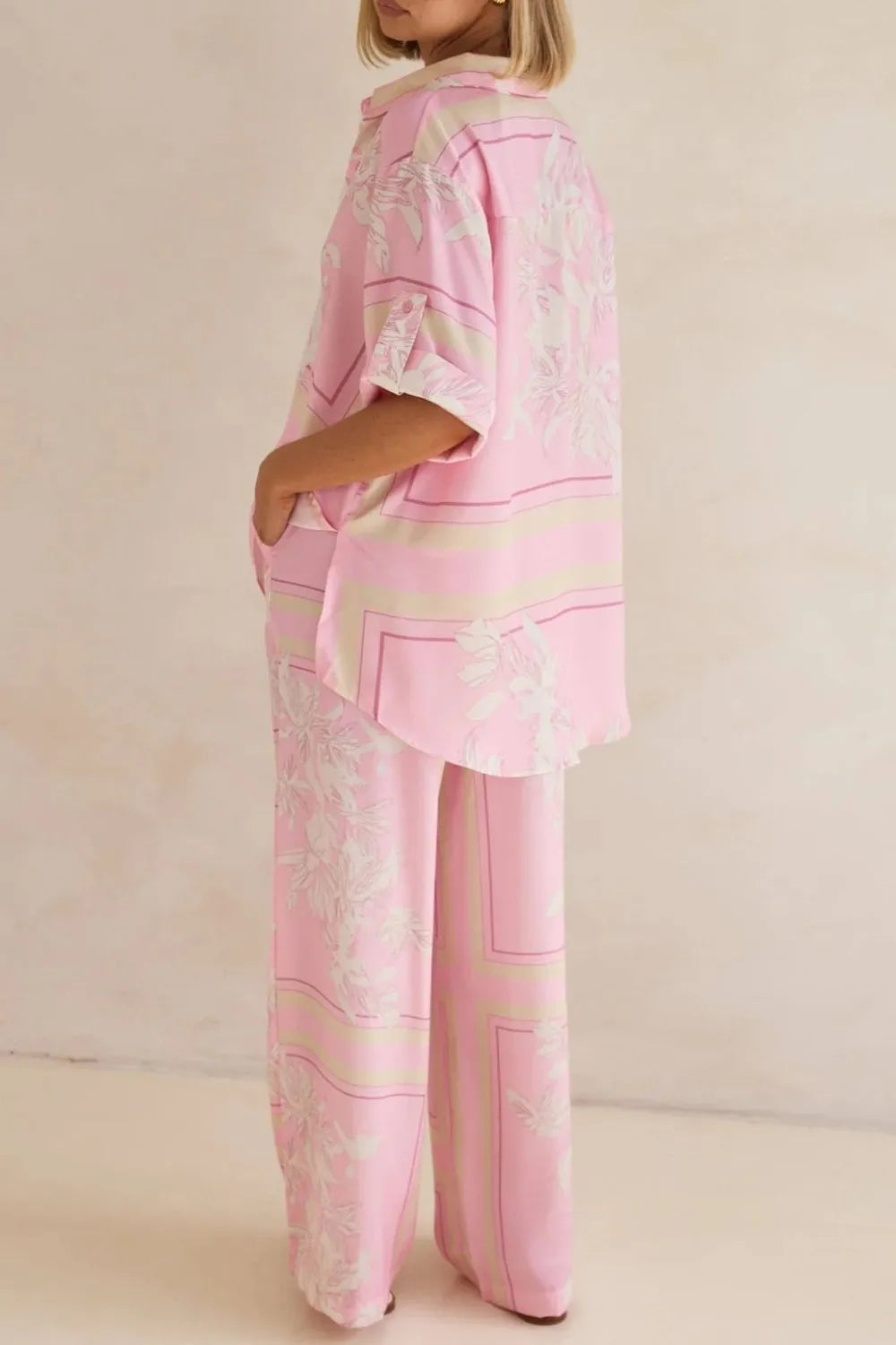 Printed Button Up Shirt and Pants Set - CHIC TB