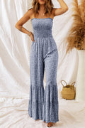 Dusk Blue Thin Straps Smocked Bodice Wide Leg Floral Jumpsuit Dear-Lover Dropshipping