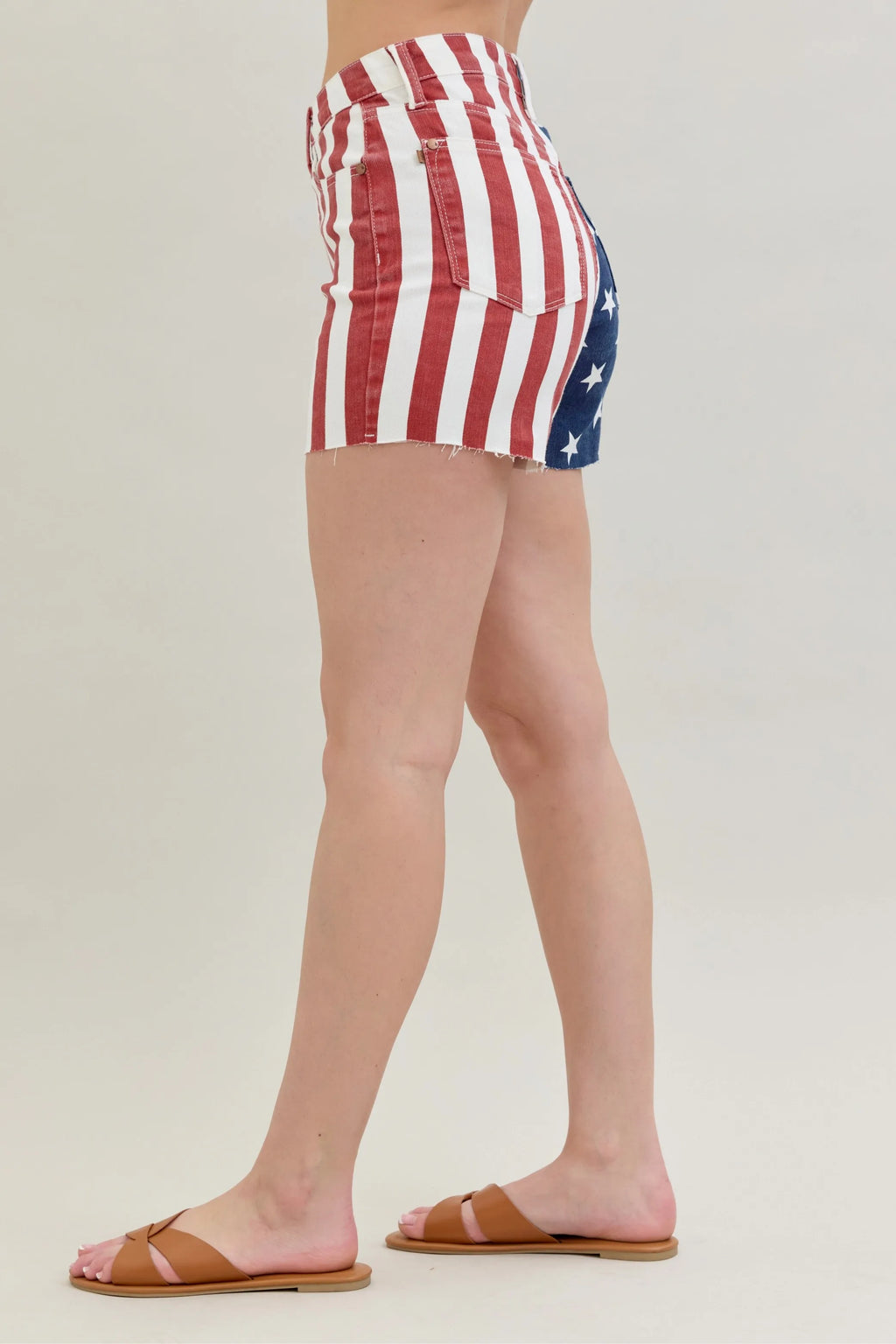 July 4th Blue Full Size High Waist Americana Flag Fray Hem Shorts Plus Size.